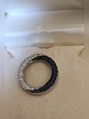 Sapphire and Diamond Eternity Circle Pendant 14K White Gold 2.87 grams Read!